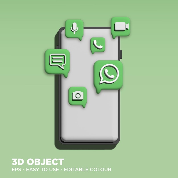 Editable 3D Whatsapp interface template on mobile phone mockup