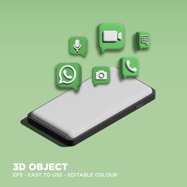 Editable 3D Whatsapp on mobile phone mockup