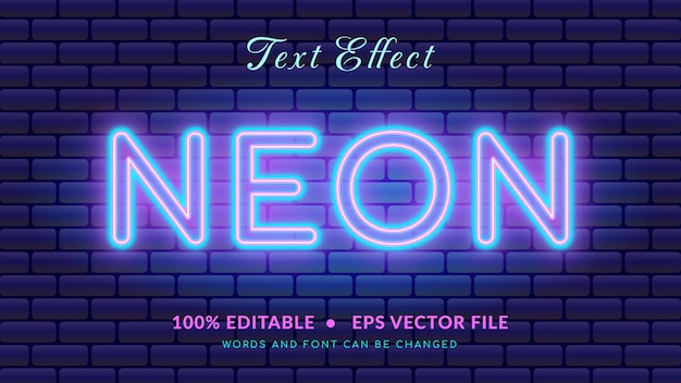 Editable Blue Pink Neon Text Effect with Dark Brick Wall Background Eps Vector File