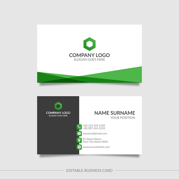 Editable business card with abstract green shapes