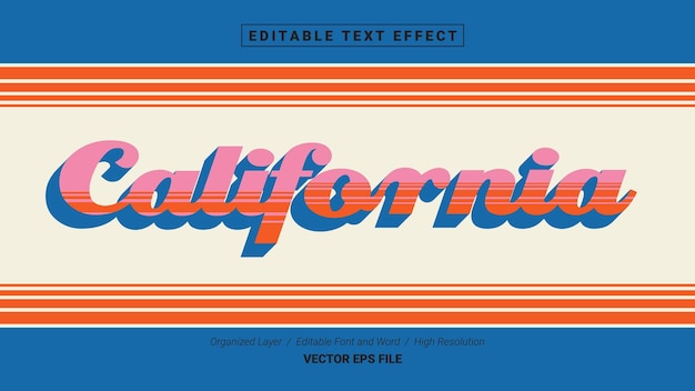 Editable California Font. Typography Template Text Effect Style. Lettering Vector Illustration