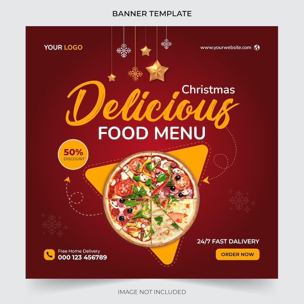 Editable christmas food menu banner social media post template for promotion