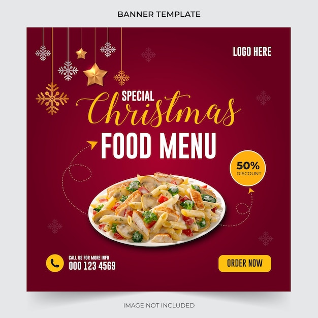 Editable christmas food menu banner social media post template for promotion