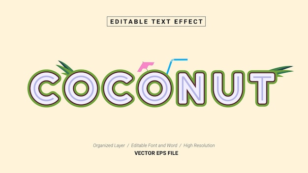 Editable Coconut Font Typography Template Text Effect Style Lettering Vector Illustration Logo