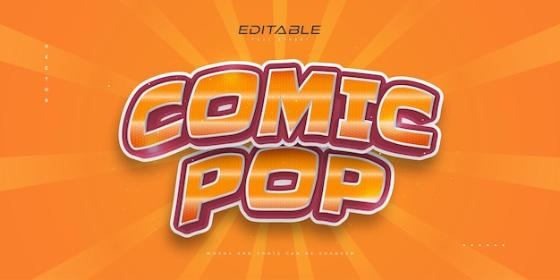 Editable Comic Pop Art Text Style Effect Orange Cartoon Text Style