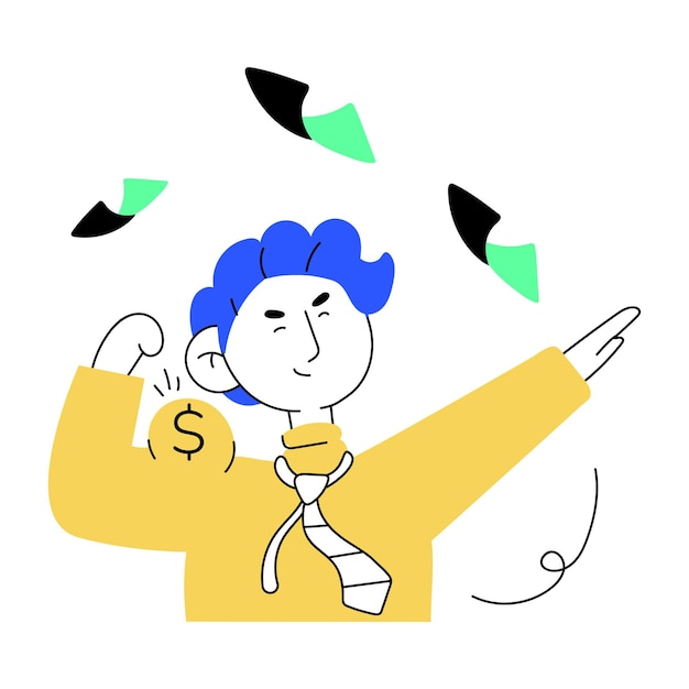 Editable doodle mini illustration depicting money power