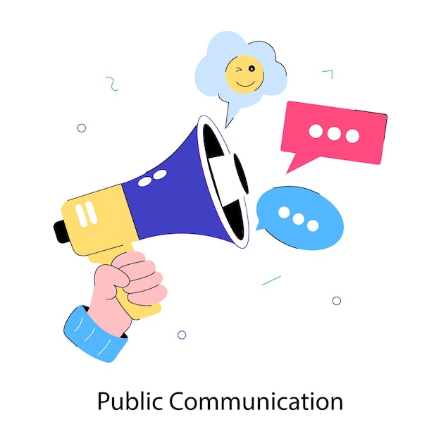 An editable doodle mini illustration of public communication