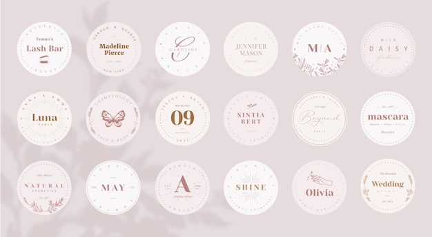 Editable feminine round logo  template on pink background