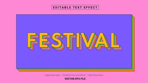 Editable Festival Font Typography Template Text Effect Style Lettering Vector Illustration Logo