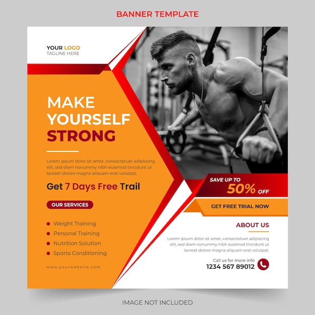 Editable fitness gym workout sports yoga social media post and web banner template