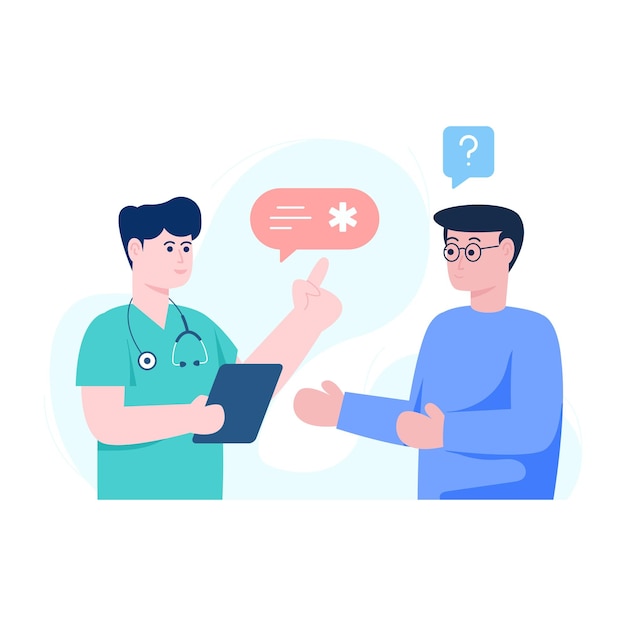 An editable flat illustration of patient consultation