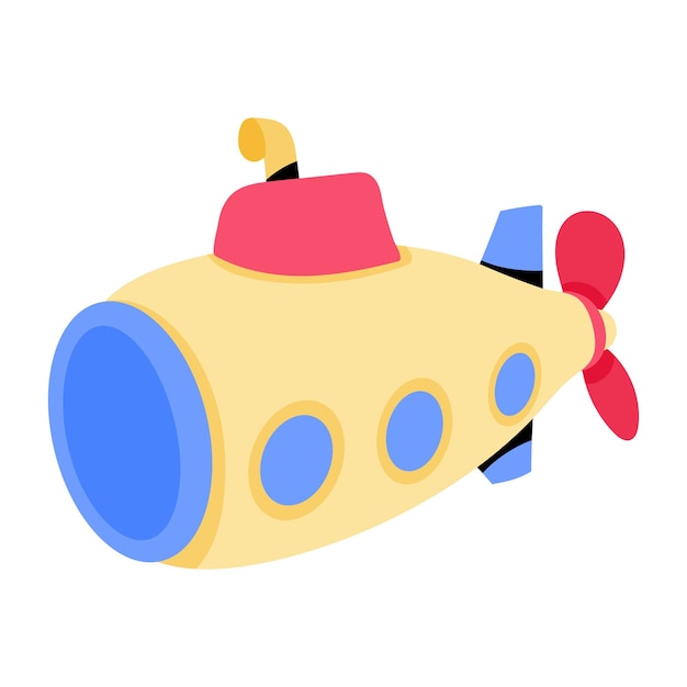 An editable flat sticker of toy submarine