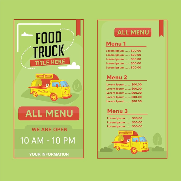 editable food truck menu vector design for business