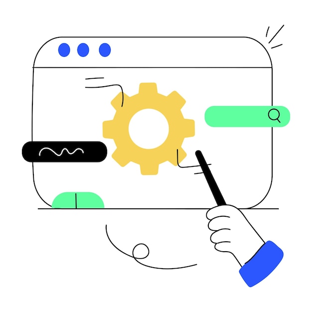 Editable hand drawn illustration depicting website maintenance