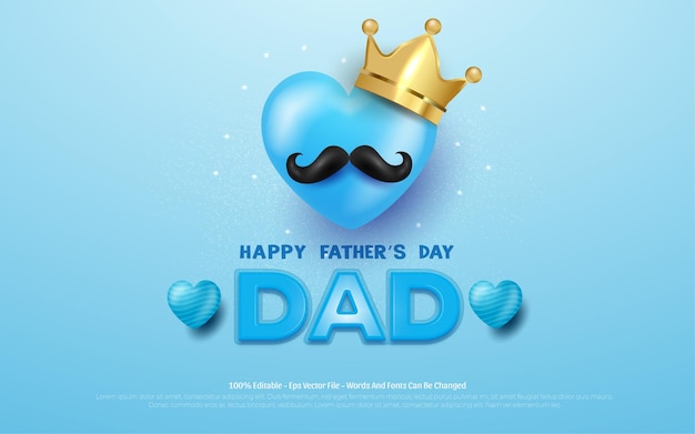 editable Happy fathers day crown and mustache in blue.