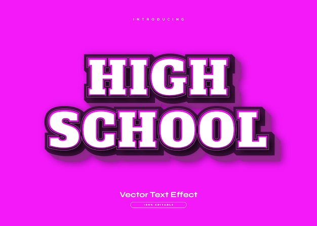 Editable High School Text with 80s Retro Style and 3D Effect