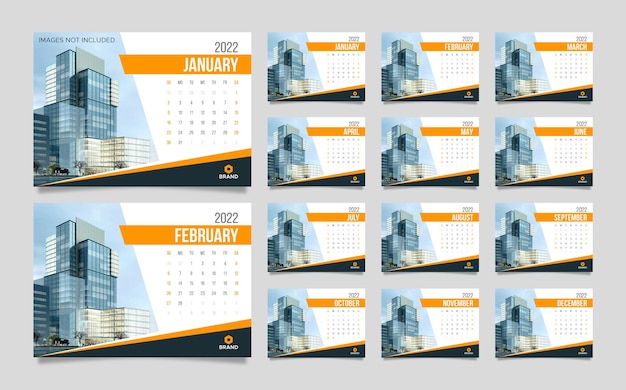 Editable horizontal 2022 new year desk and wall calendar planner and schedule for print