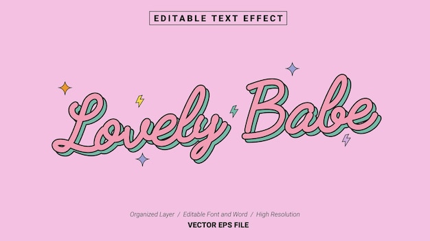 Editable Lovely Babe Font. Typography Template Text Effect Style. Lettering Vector Illustration