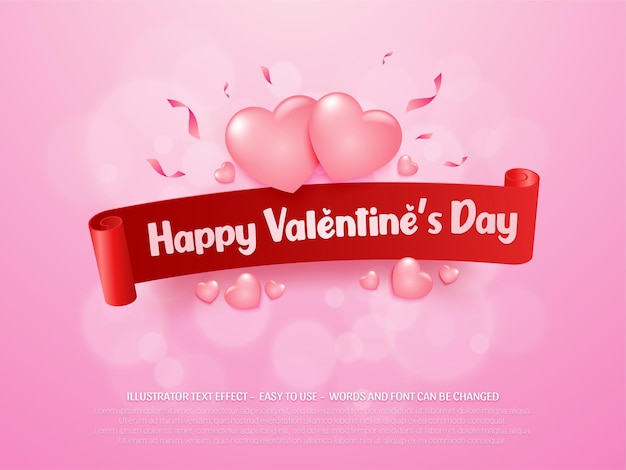 editable Lovely happy valentine's day background with ribbon and hearts