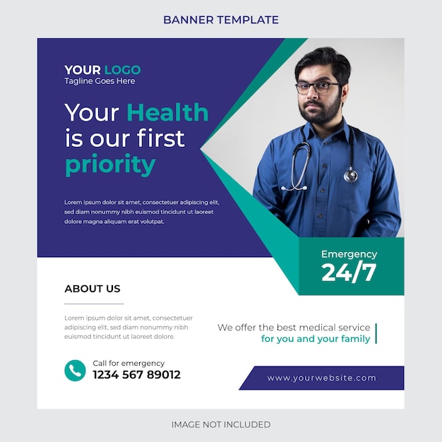 Editable medical social media post banner vector template and promotion square web banner