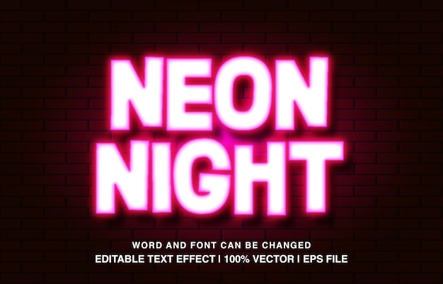 editable neon night red neon light text effect