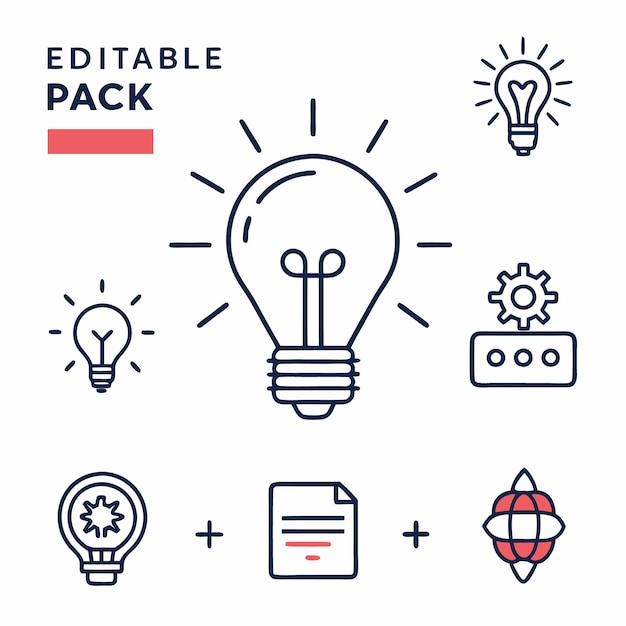 Editable pack of hand drawn linear icons light bulb gear document star