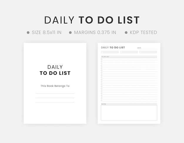 Vector editable printable daily to do list planner notebook template