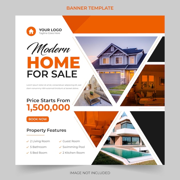 Editable real estate house sale and modern square Social media post banner