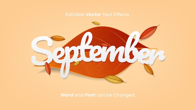 Vector editable september vector text effect with autumn leaves