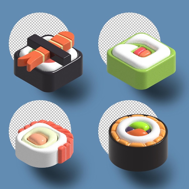 editable set of 3d sushi roles