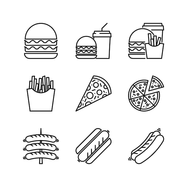 Editable Set Icon of Fast Food Vector illustration isolated on white background using for Presentation website or mobile app