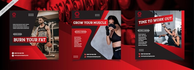 Editable set square banner template gym &amp; fitness instagram social media Post promotion template