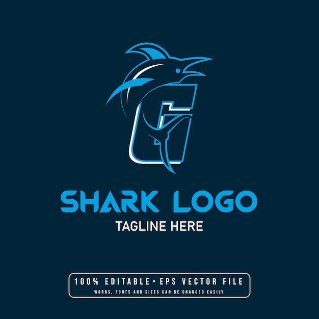 Editable shark with g letter logo design vector G letter shark logo design