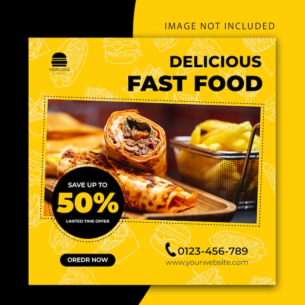 Editable Social Media Post Or Website Banner Template For Delicious Fast Food Or Restaurant