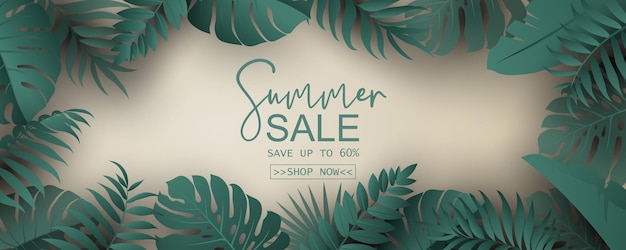 Editable summer sale banner with tropical leaf theme