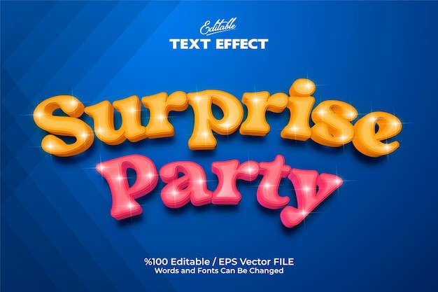 Editable 'Surprise Party' text effect written on a blue background