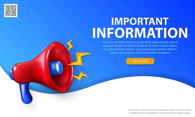 Editable template of landing page with 3d shouting megaphone (loudspeaker) and text for advertising