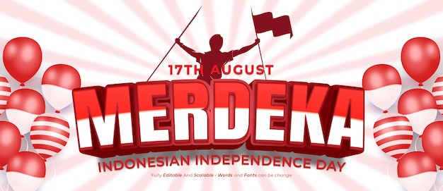 Editable text 3D Merdeka suitable for indonesian independence day celebration