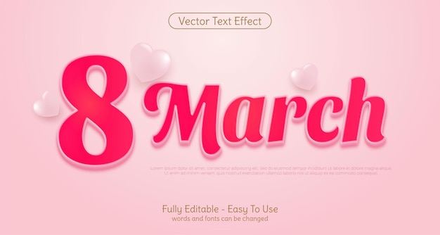 Editable text 8 march design for international womens day concept vector illustration