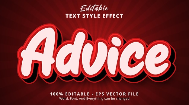 Editable text effect, Advice text on red color combination style effect