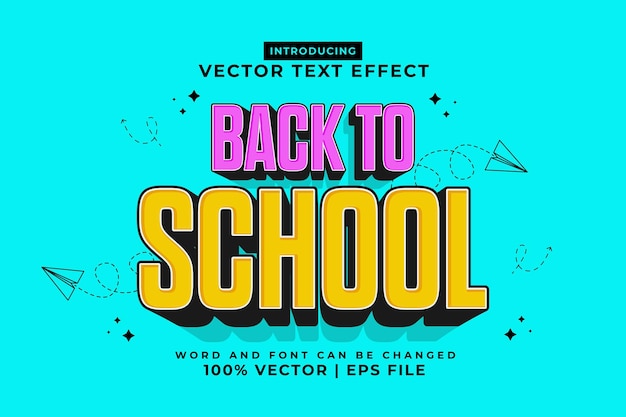 Editable text effect Back To School 3d cartoon style premium vector