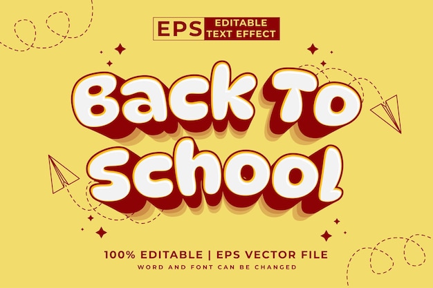 Editable text effect Back To School 3d cartoon template style premium vector