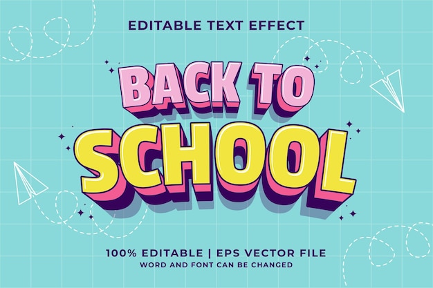 Editable text effect  Back To School 3d Traditional Cartoon template style premium vector