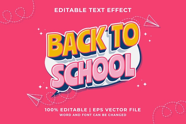 Editable text effect Back To School 3d Traditional Cartoon template style premium vector