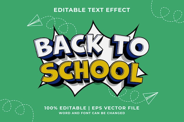 Editable text effect Back To School 3d Traditional Cartoon template style premium vector