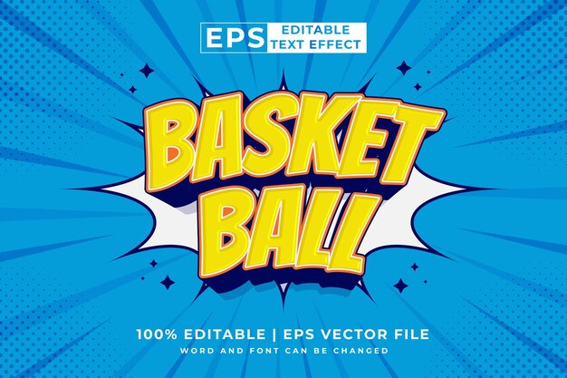 Editable text effect basket ball comic 3d cartoon style premium vector