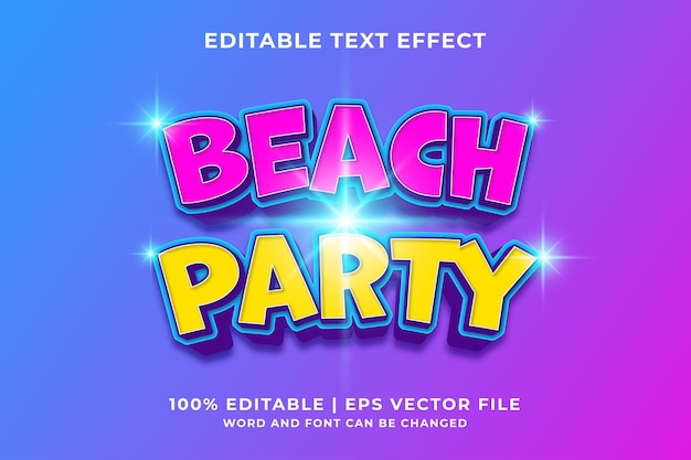 Editable text effect Beach Party 3d Cartoon template style premium vector