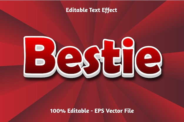 Editable Text Effect Bestie 3 D Emboss Cartoon Style Design