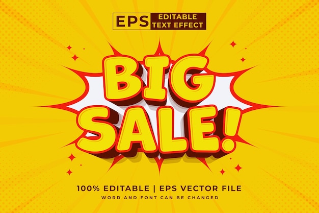 Editable text effect Big Sale 3d cartoon template style premium vector