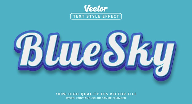 Editable text effect Blue Sky text with blue and white color style and glossy style